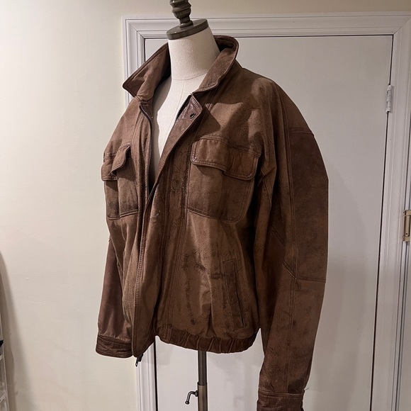 Vintage Y2K brown leather bomber jacket - Picture 5 of 13